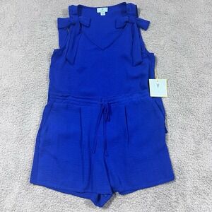 CeCe Shorts and Tank Set, Royal Blue Large Bow Tie Top Elastic Waist Summer